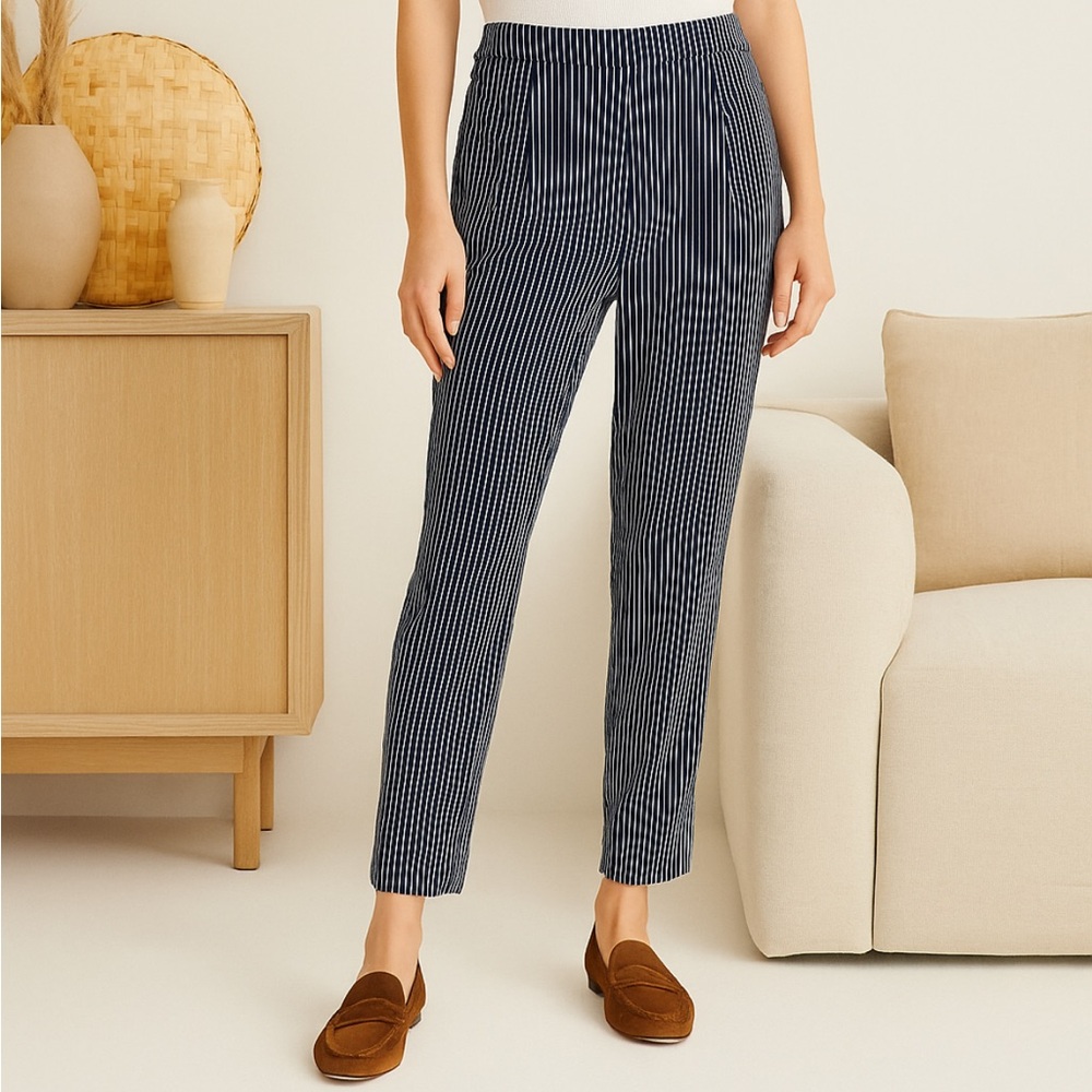 NWT equipment 100% silk Soren pants blue and white vertical pinstripe